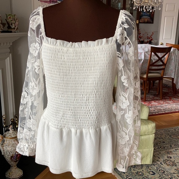 Ember Tops - Ember long sleeve square neck smocked blouse